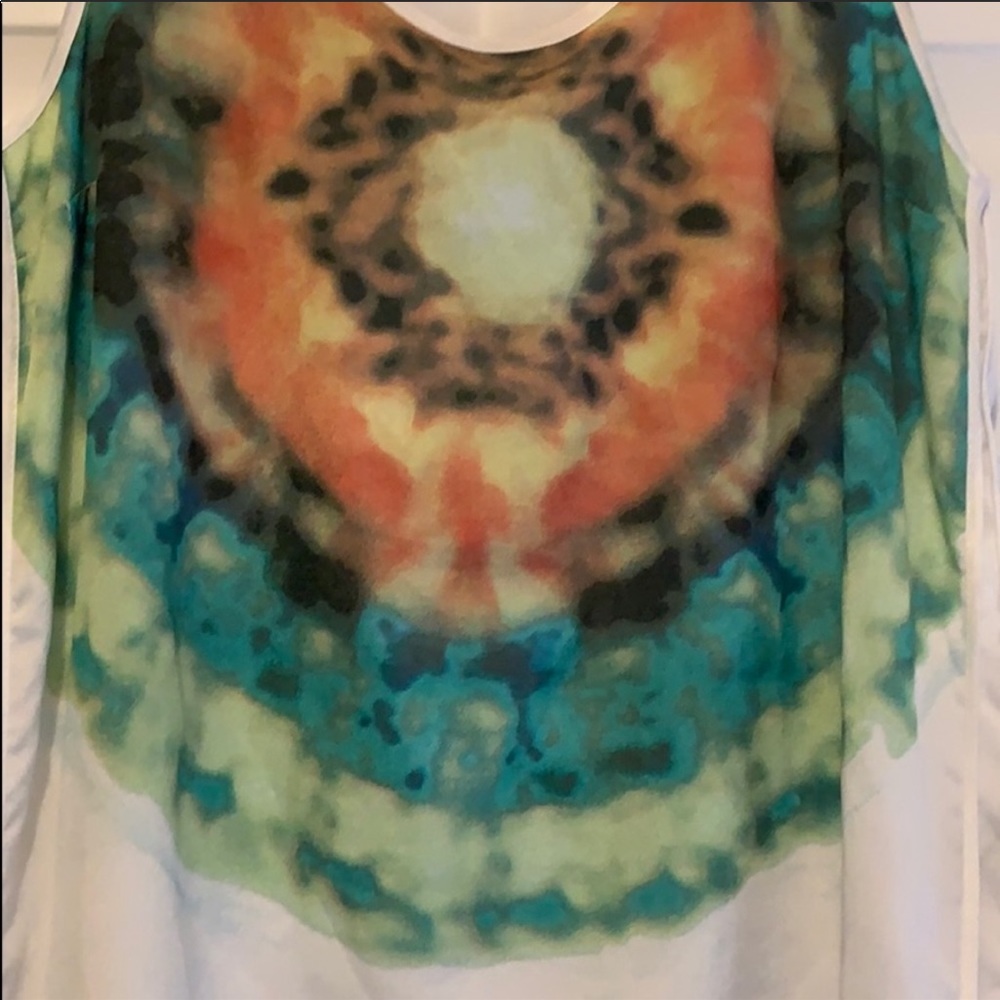 Vince Camuto Sleeveless Blouse Size S | Sheer Layered Tank | Abstract Print - Picture 2 of 4